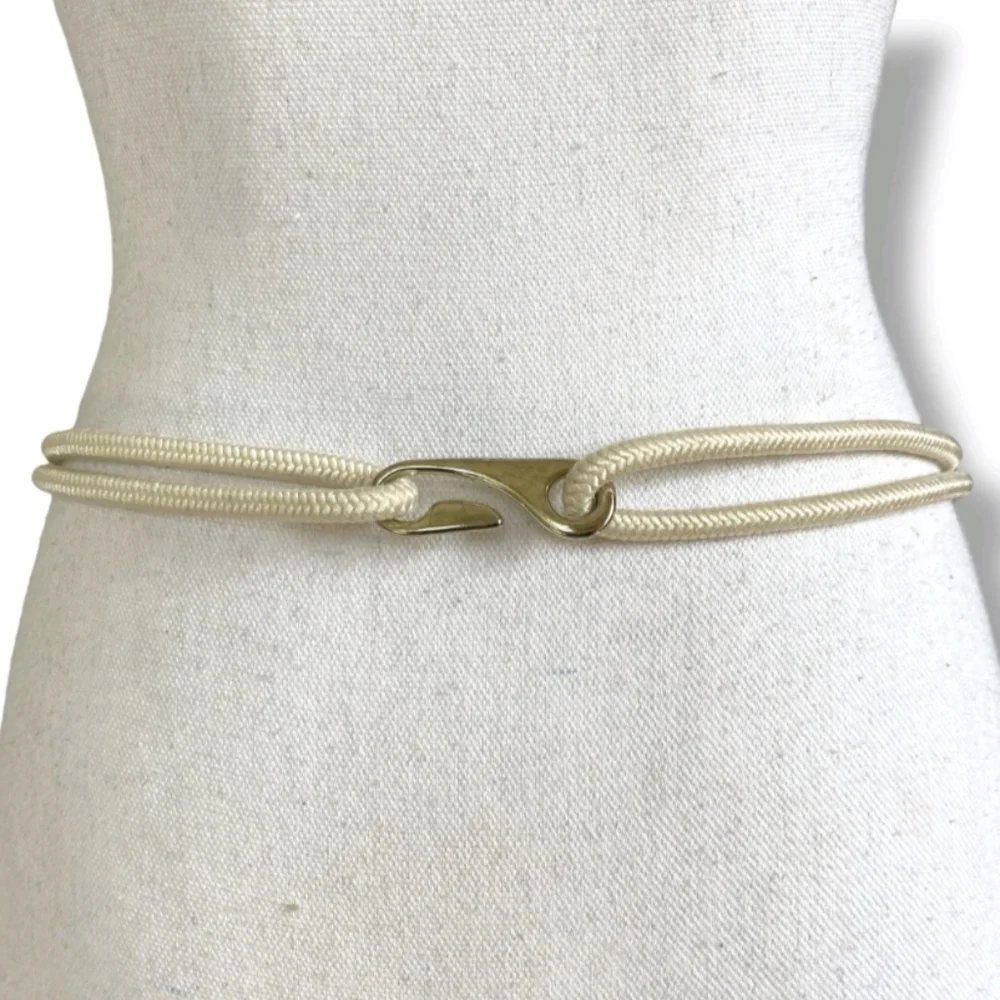 Vtg 80s Macramé Braided Belt Sz M/L Cream Lilac Pink Faux Pearls Romantic Boho